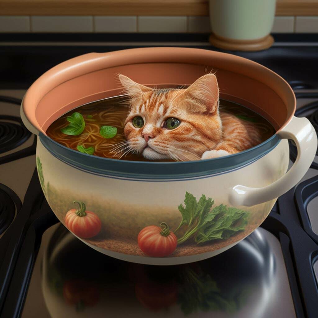 Рисунок нейросети по запросу: Суп с котом